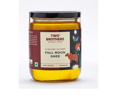 Two Brothers Organic Farms A2 Gir Cow Cultured Full Moon Ghee | Full Moon Cultured Cow Desi Ghee | Curd-Churned Bilona Ghee | Grass-Fed A2 Gir Cow Ghee
