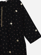 Ahalyaa Black Crepe Kids Kurta Pants With Dupatta For Girls