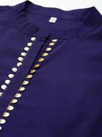 Ahalyaa Blue & Gold-Toned Mandarin Collar Printed Tunic - Blue Color