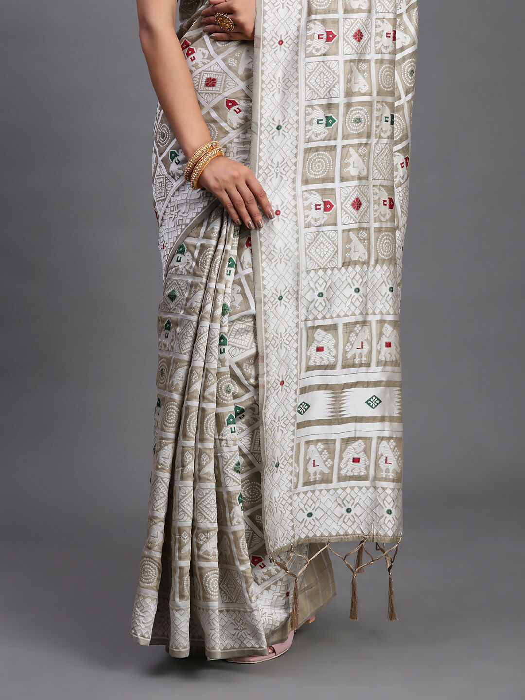 Shree Shyam Fashion Linen Cotton Beige Saree - Distacart