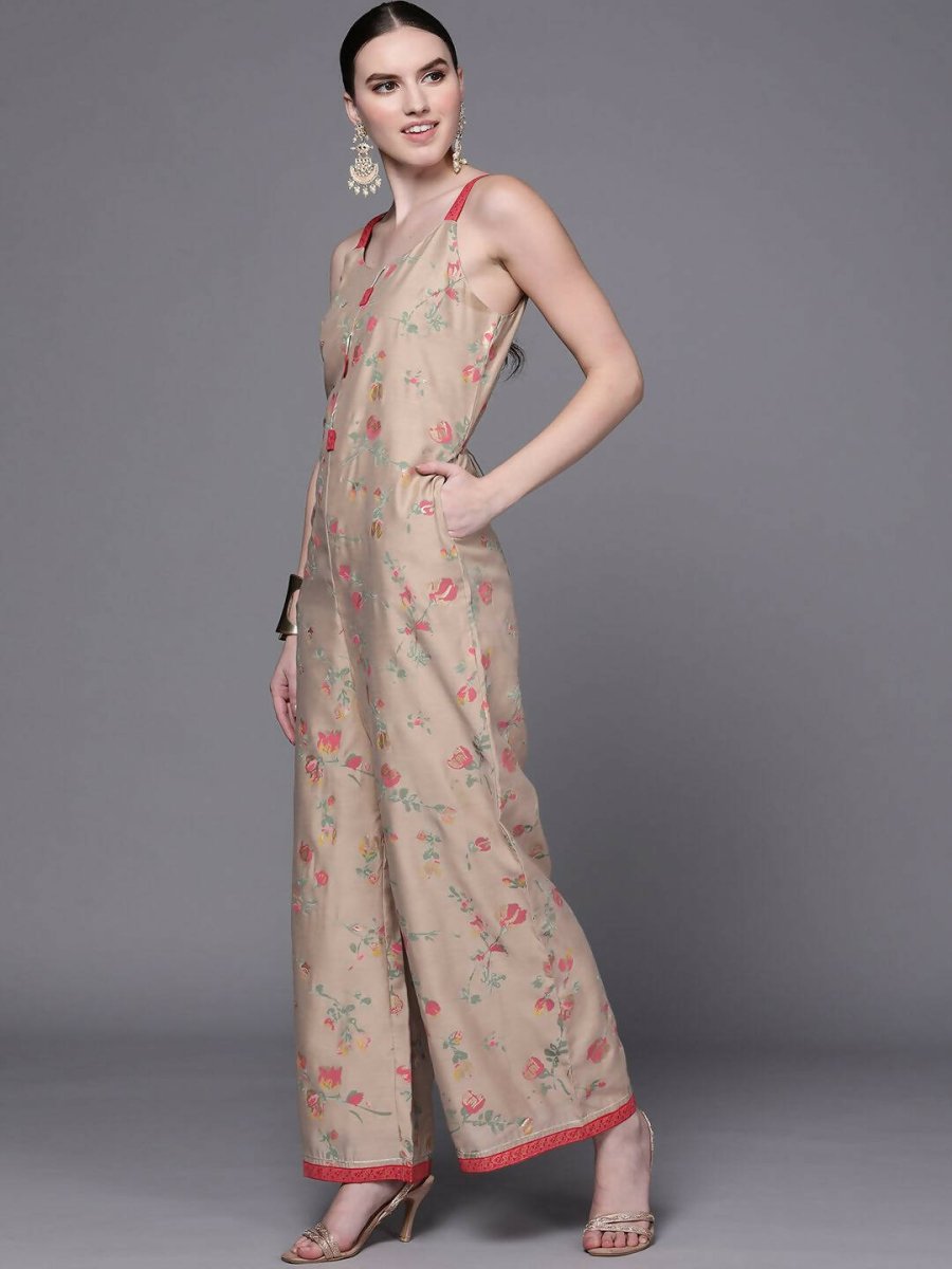 Ahalyaa Women Tan Printed Basic Jumpsuit - Distacart