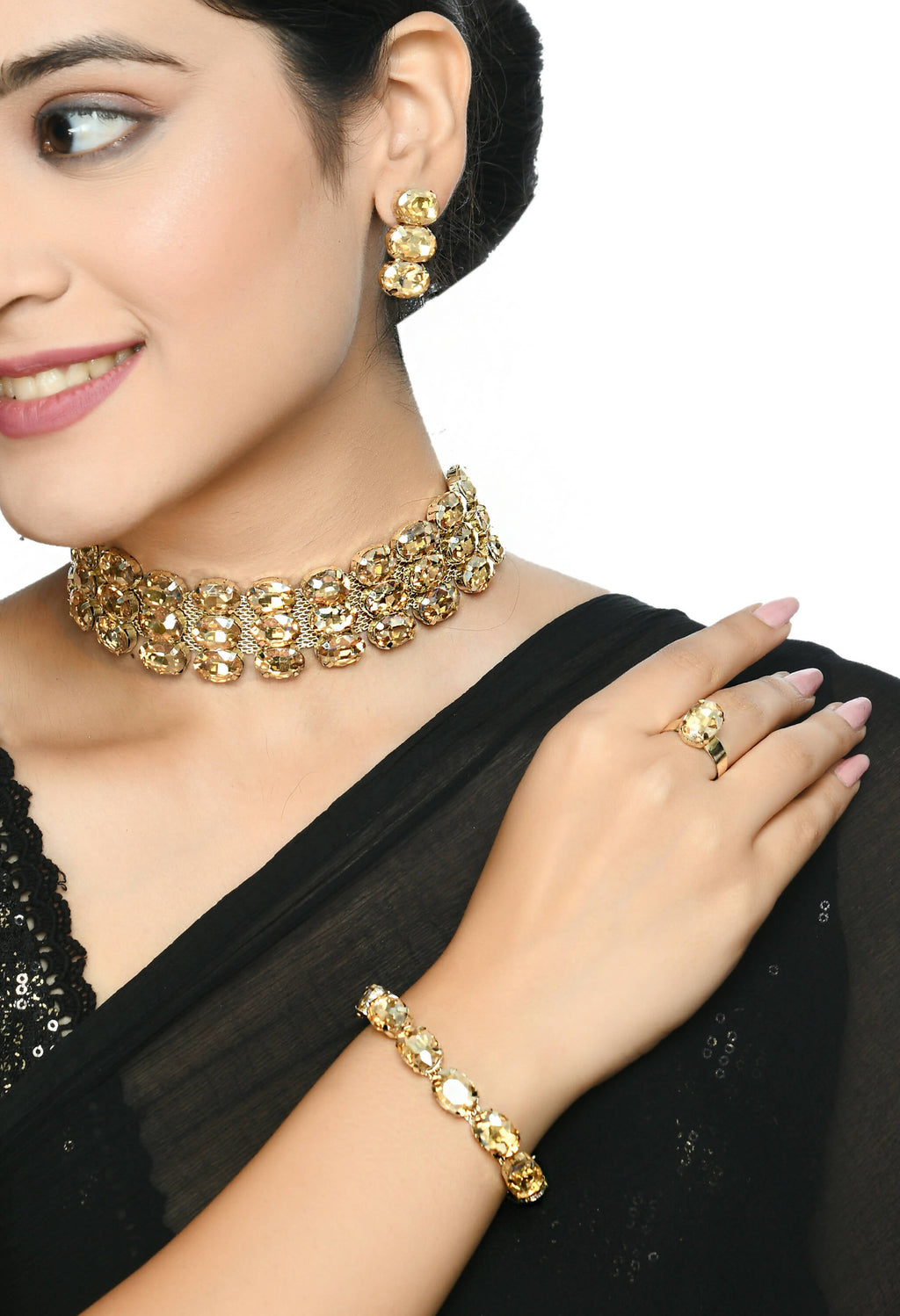Mominos Fashion Johar Kamal Gold-Plated Finish Stone Choker For Women (Golden) - Distacart