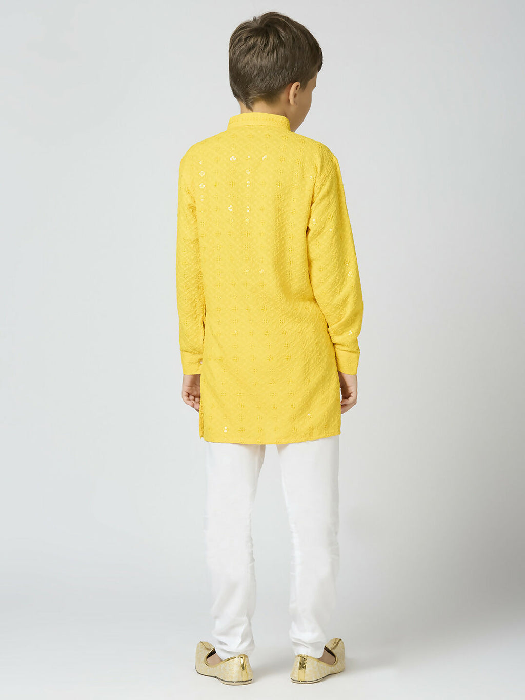 Joban Fashion Kids Island Full Sleeves Cotton Kurta and Pyjama Set with Sequin work - Yellow - Distacart