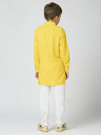 Joban Fashion Kids Island Full Sleeves Cotton Kurta and Pyjama Set with Sequin work - Yellow - Distacart