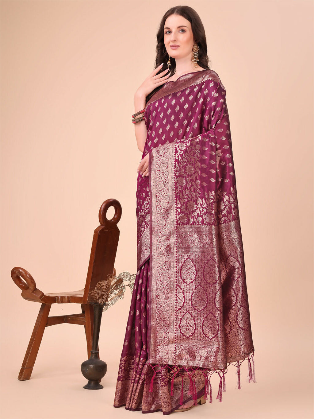 Shree Shyam Fashion Lichi Silk Purple Saree - Distacart