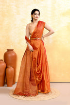 Piyari Fashion Women's Rust Dual Tone Organic Tissue Saree With Blouse Piece - Distacart