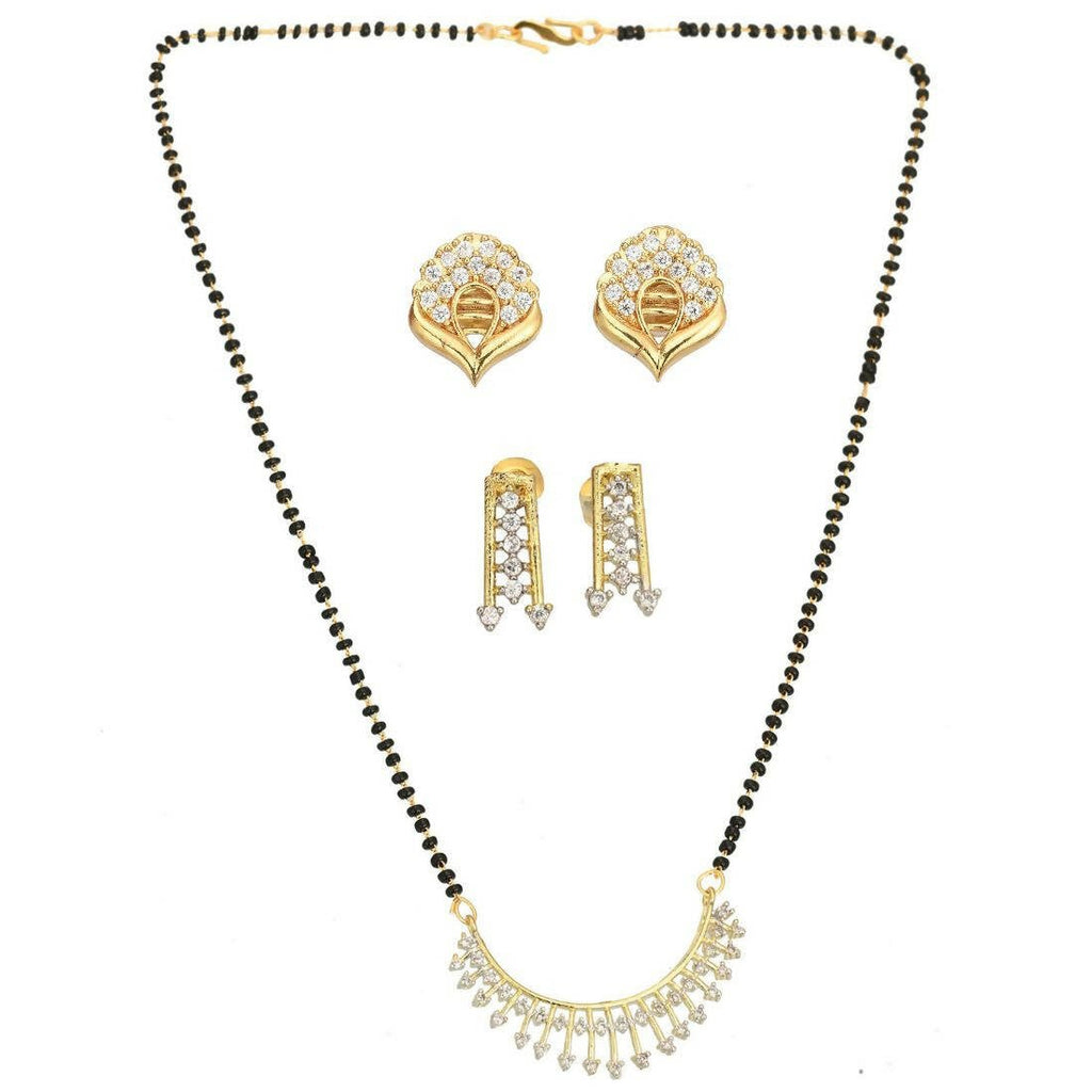 AanyaCentric Gold-Polished Mangalsutra with Pendant, 2 Pair Earrings
