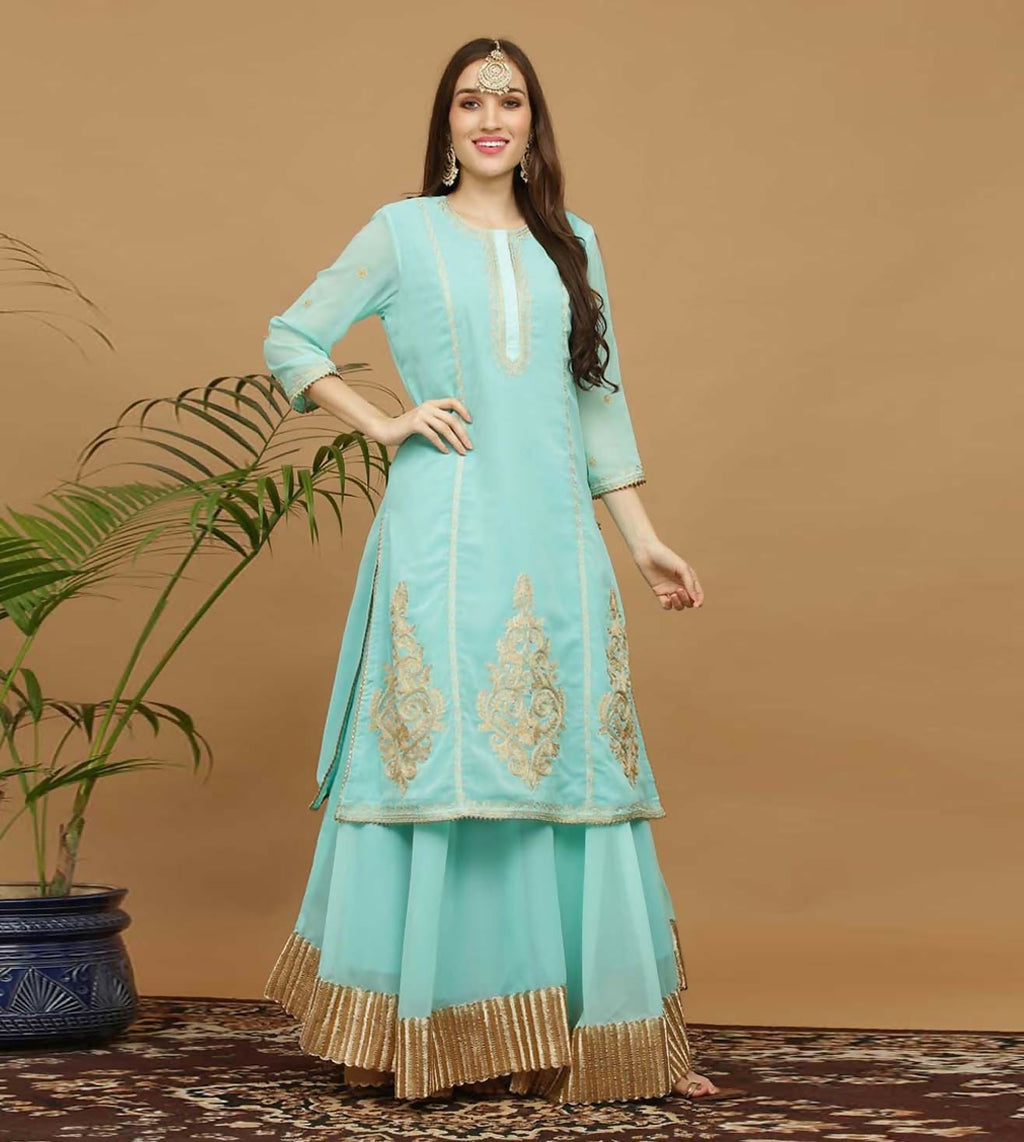 Joban Fashion Turquoise Georgette Lehenga Set