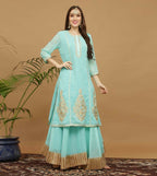 Joban Fashion Turquoise Georgette Lehenga Set