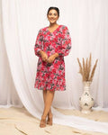 FIORRA Women's Red & Pink Georgette Floral Printed Western Dress - Distacart