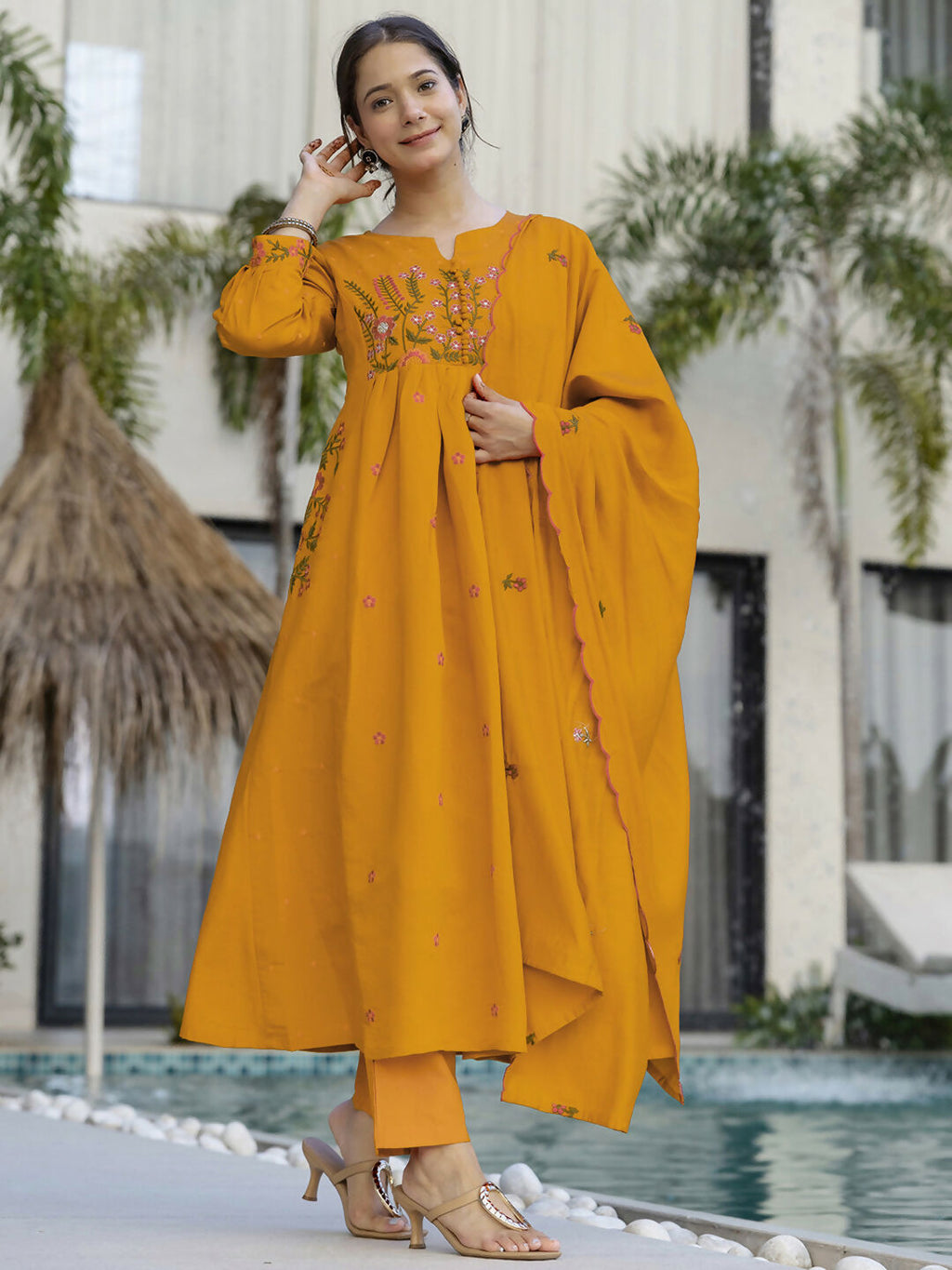 The52 Women's Beautiful Cotton Fabric Thread Work Straight Kurta Pant and Dupatta Set - Distacart