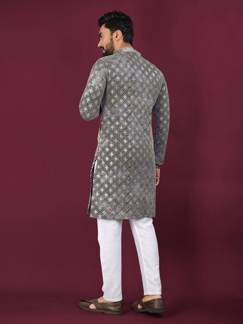 Anaita Navy Chikankari Work Viscose Rayon Straight Kurta