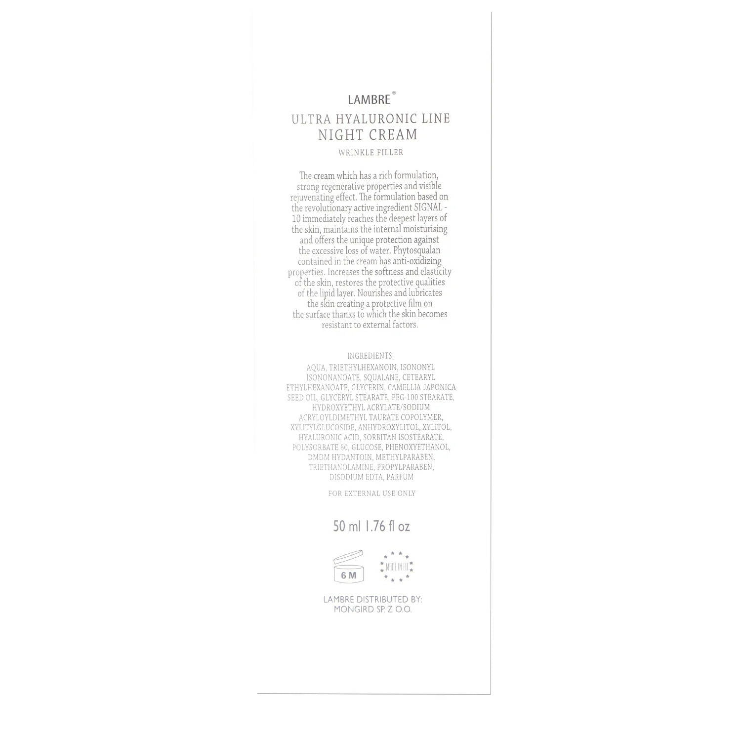 Lambre Ultra Hyaluronic Line Night Cream Wrinkle Filler