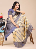 Shree Shyam Fashion Aura Silk Cream Navy Blue Banarasi Silk Saree