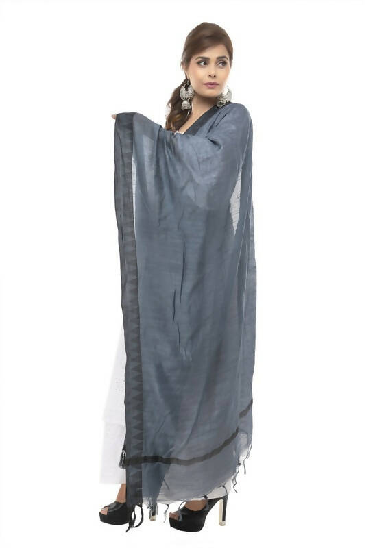 Mominos Fashion Moeza Cotton Black Temple Border Gray Dupatta