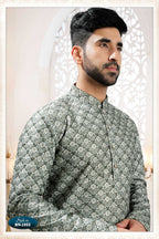Joban Fashion Men's Green Straight Silk Thread Embroidery All Over Kurta Set