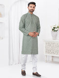 Joban Fashion Men's Rayon Cotton Grey Printed Kurta Pyjama set