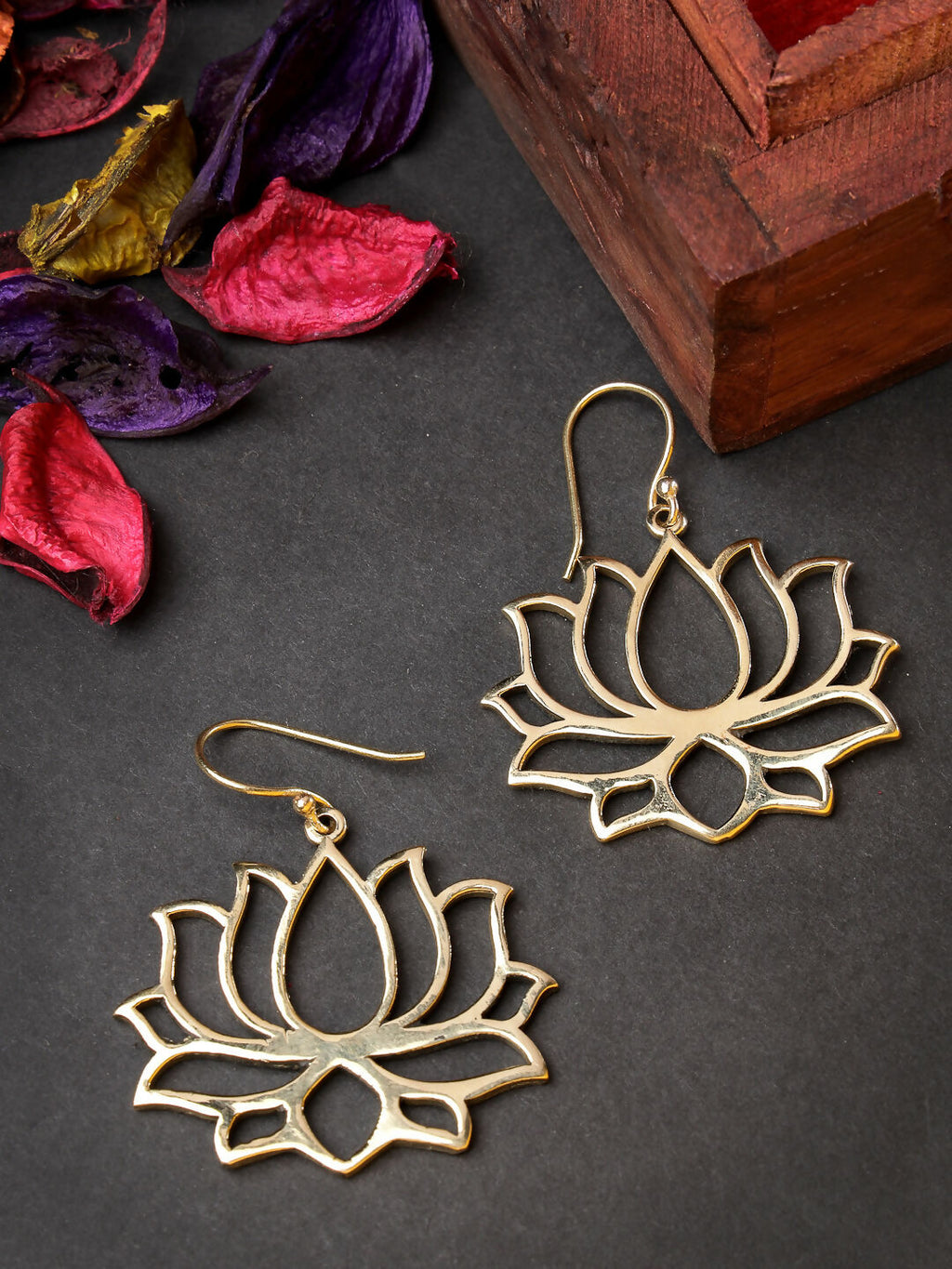 NVR Women Lotus Shaped Gold Plated Earrings - Distacart