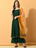 Myshka Women's Green Solid Party Kurta Sets