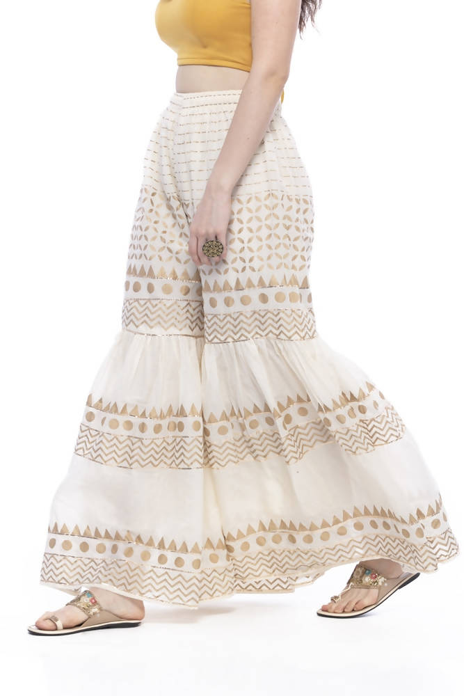 Mominos Fashion Cotton Off White Gold Print With Gota Sharara