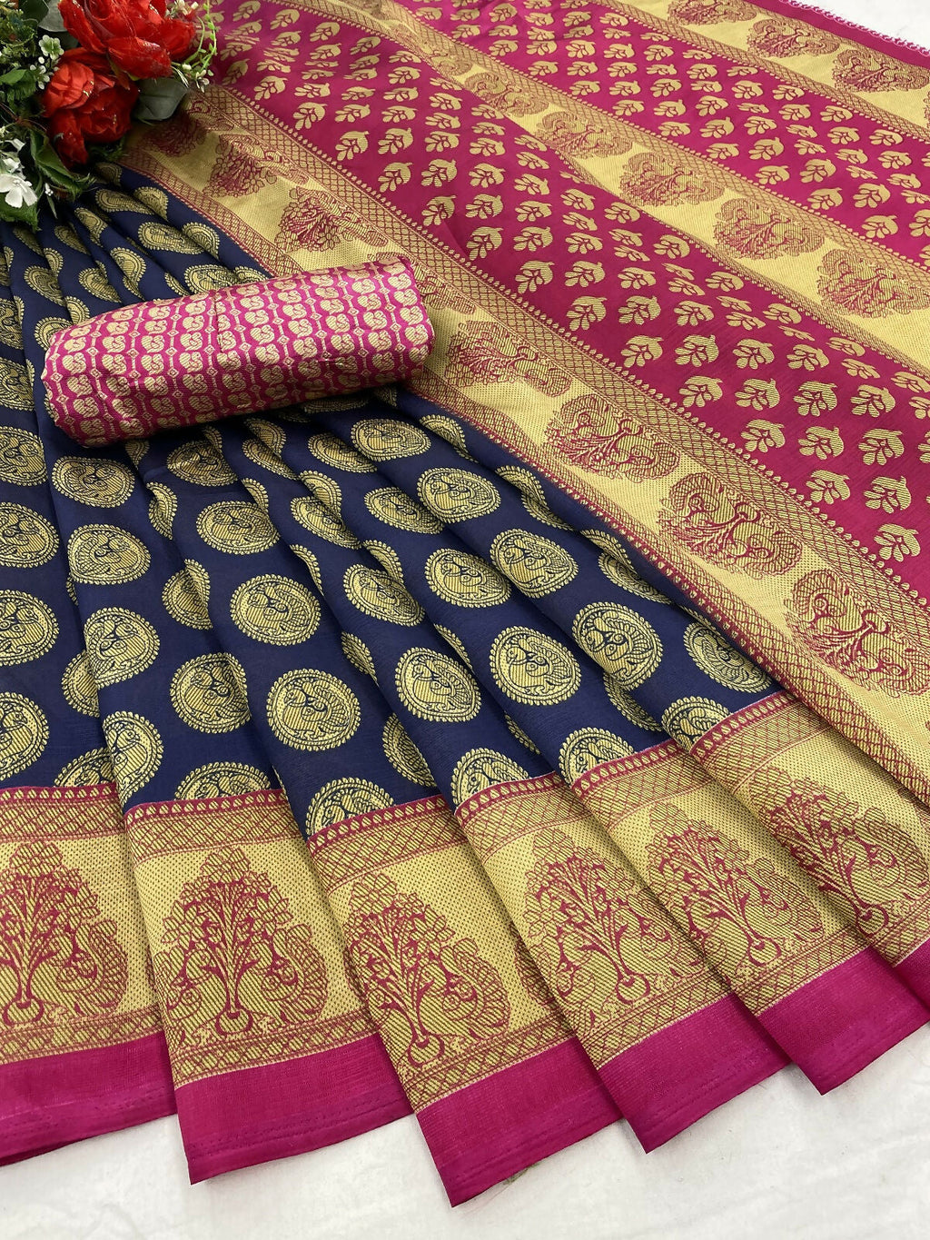 Vamika navy Printed Art Silk Saree