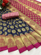Vamika navy Printed Art Silk Saree