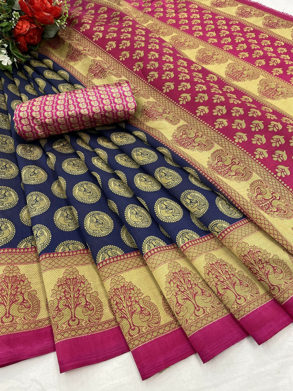 Vamika navy Printed Art Silk Saree