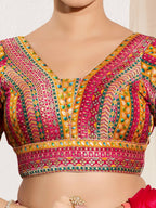 Joban Fashion Pink Multi Brocade Padded Blouse With V Neck Elbow Sleeves - Distacart