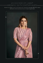 Peach Silk Crepe Georgette Cord Sequence & Thread Embroidered & Stone Work Saree - Moh-Manthan Royal Enigma