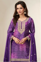 Anaita Purple Chinon Stitched Suit with Digital Print & Embroidery Coding Sequence Work - Distacart