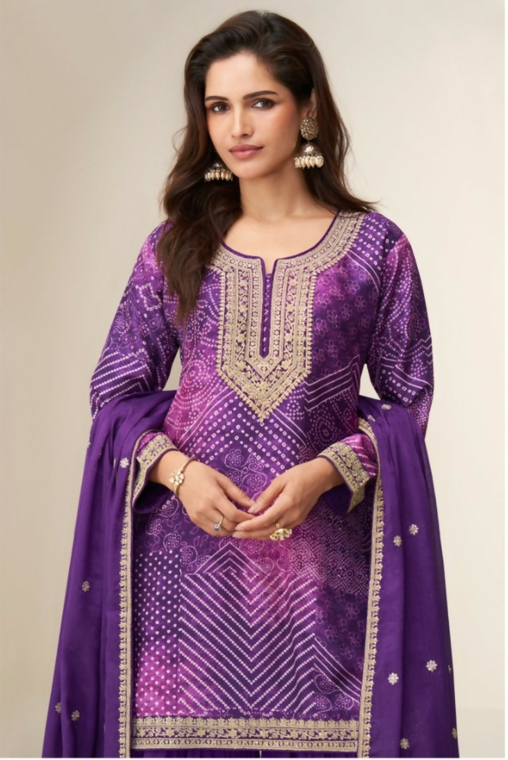 Anaita Purple Chinon Stitched Suit with Digital Print & Embroidery Coding Sequence Work - Distacart