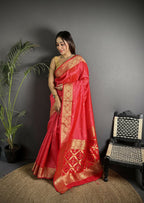 Joban Fashion Red Banarasi Cotton Silk Woven Saree - Distacart