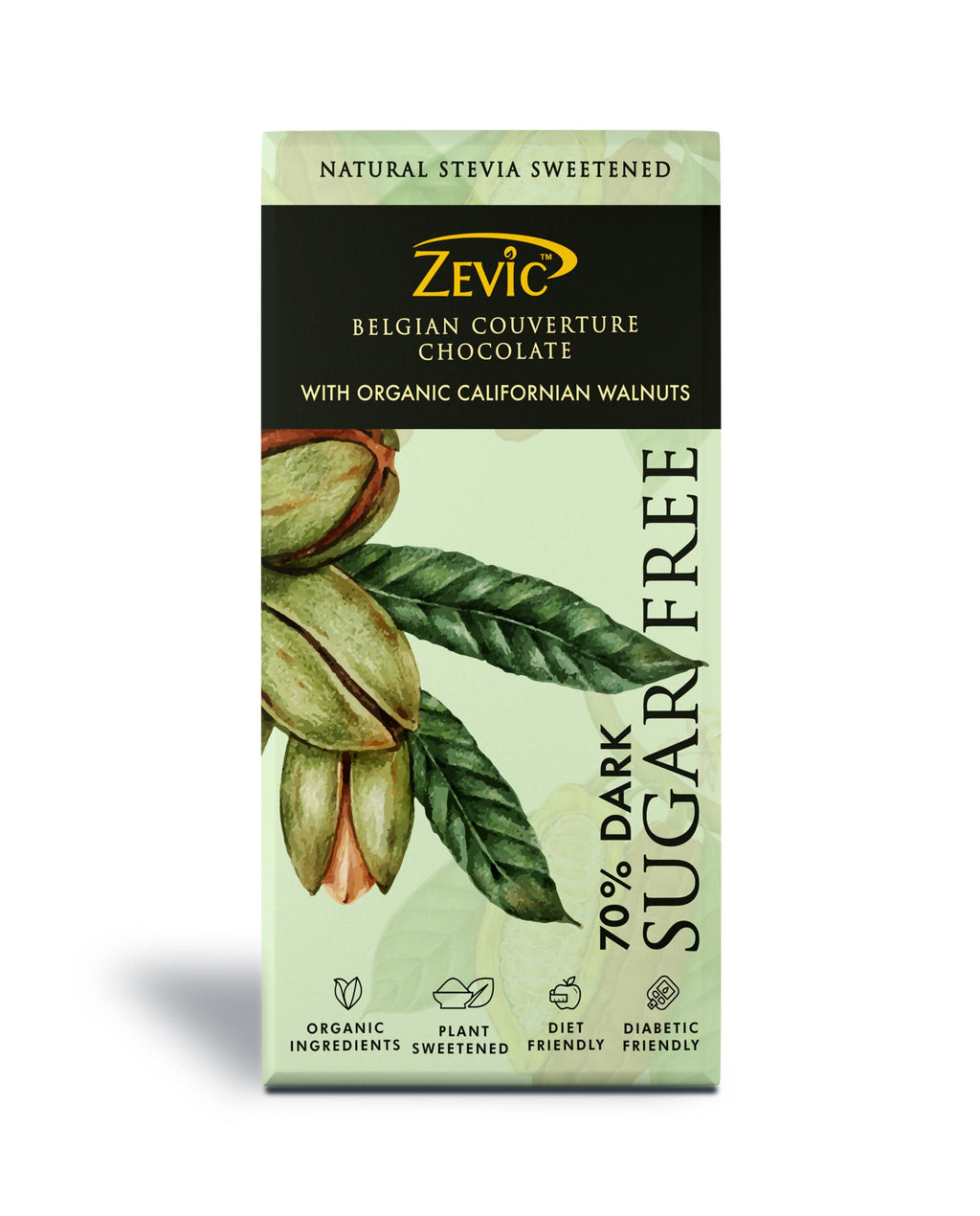 Zevic 70% Dark Belgian Couverture Chocolate with Organic Californian Walnuts