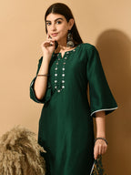 Myshka Women's Green Embroidered Party Kurta Sets
