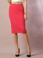 Myshka Women's Pink Solid Knee Length Party Embellished Skirts
