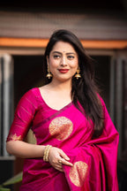 Rani Silk Woven Saree with Unstitched Blouse - Hiral Fashion