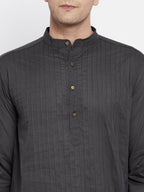 Even Apparels Grey Pure Cotton Men's Kurta With Band Collar - Distacart