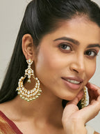 Nuyug 22K Gold-Plated Elegant Kundan Studded & Beaded Floral Chandbali Earrings - Distacart