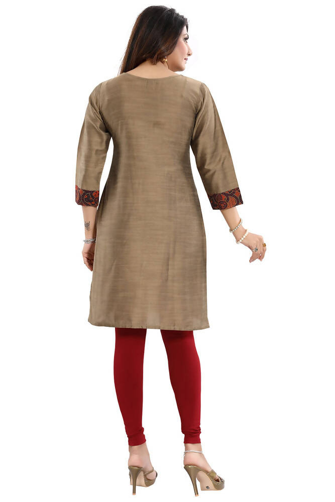 Snehal Creations Dressy Designer Cheeku Raw Silk Embroidered Short Tunic