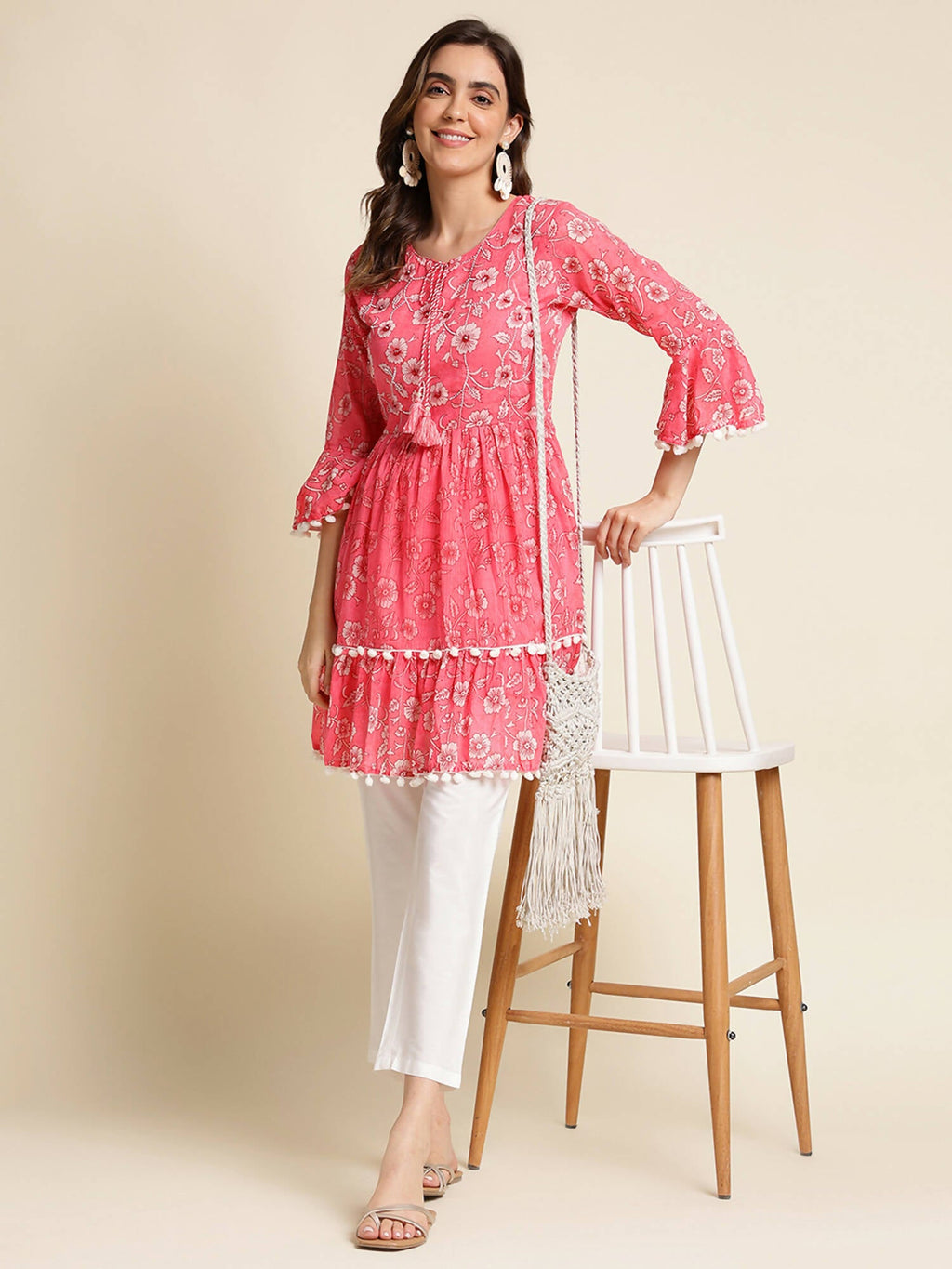 Pink Cotton Floral Printed Top - Himanshi