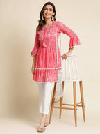 Pink Cotton Floral Printed Top - Himanshi