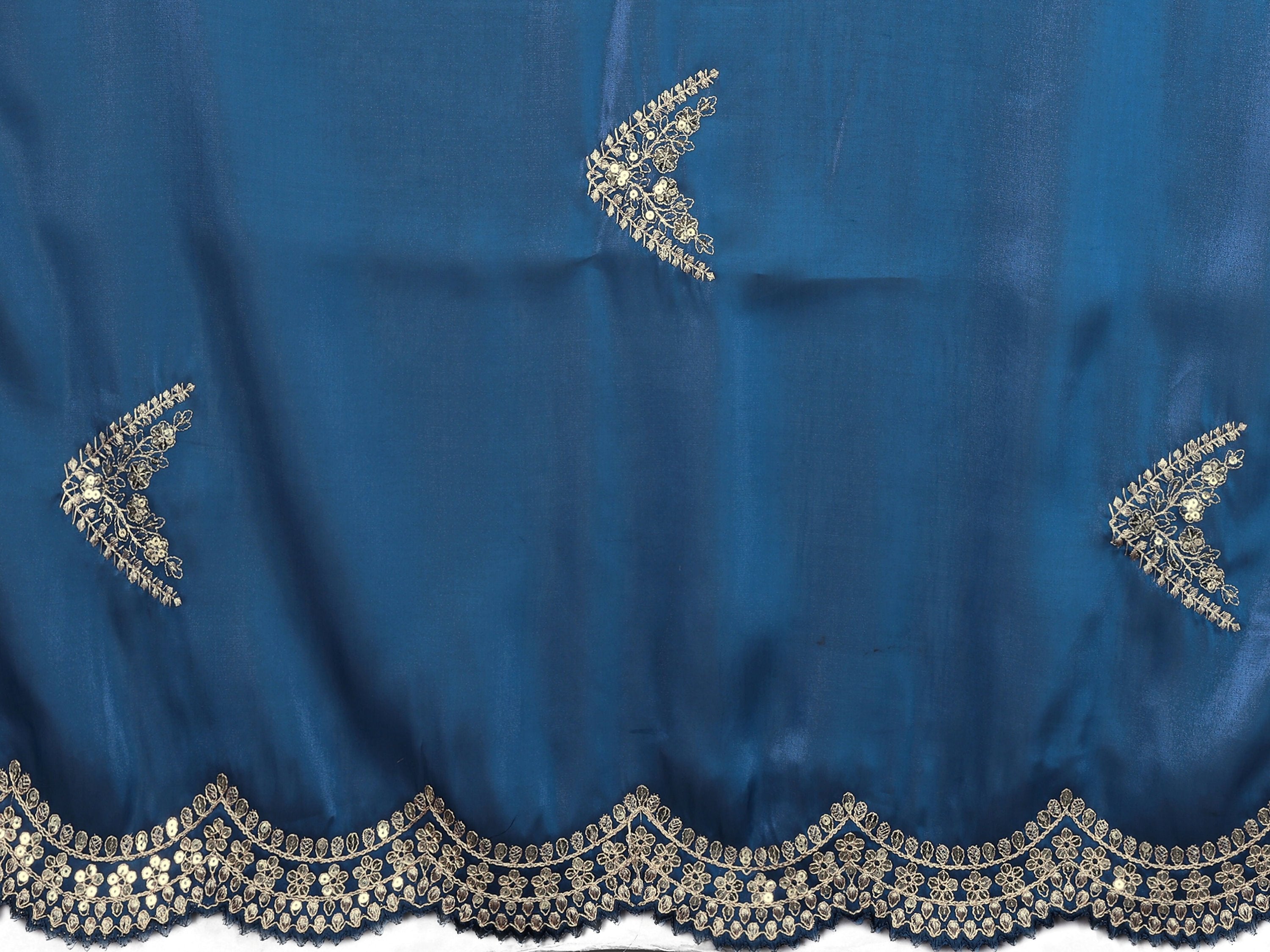 Vastranavya Blue Embroidery Work Shimmer Chiffon Saree with Unstitched Blouse - Distacart