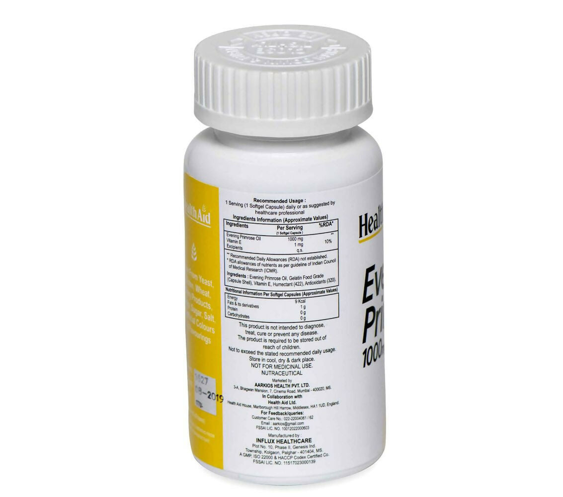 HealthAid Evening Primrose Oil 1000 mg With Vitamin E Softgel Capsules - Distacart