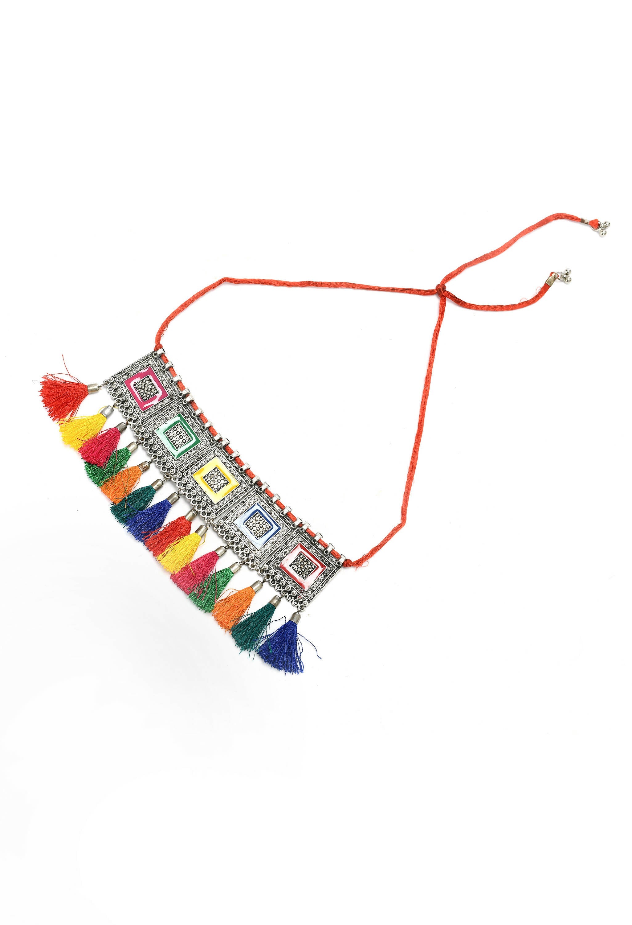 Mominos Fashion Johar Kamal Oxidised Silver-Plated Brass Finish Tassel Work Handicraft Choker For Women (Multi) - Distacart