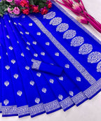 DEIANA'S Beautiful Designer Golden zari Soft Lichi Silk Saree - Royal Blue
