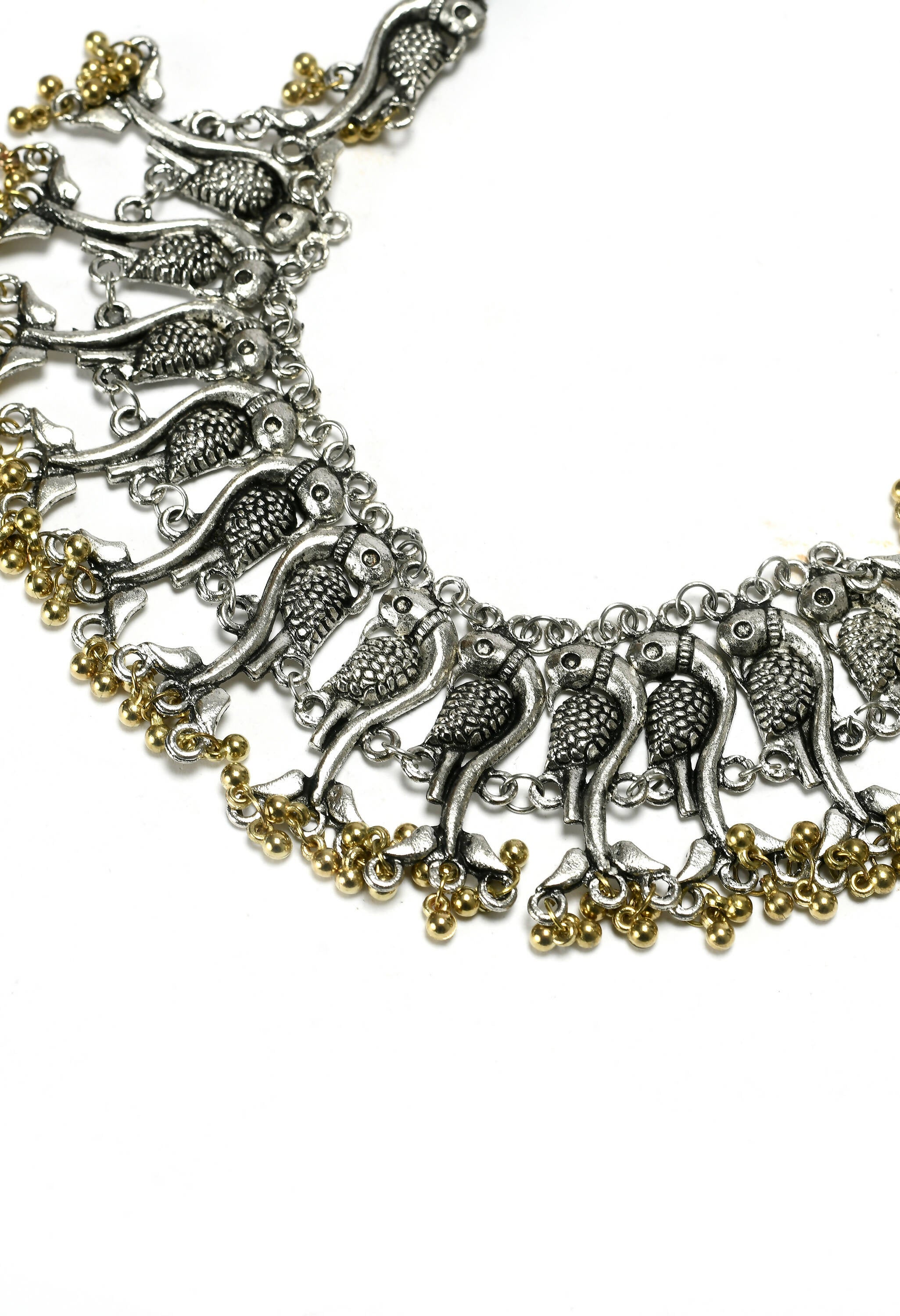 Mominos Fashion Johar Kamal Oxidised Silver-Plated Brass Finish Peacock Choker For Women (Silver/Golden) - Distacart