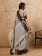 Shree Shyam Fashion Charcoal Grey Linen Saree - Distacart
