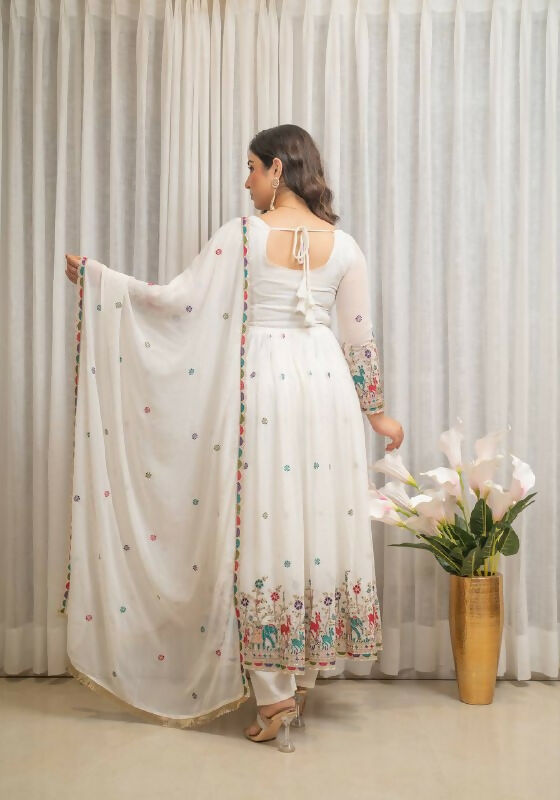 Joban Fashion White Georgette Sequence Embroidery Work Readymade Kurta Set - Distacart
