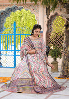Functional Designer Off White-Muliti Dola Silk Anarkali suit with Dupatta - Ramya