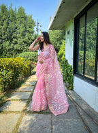 Vamsee Zoya Baby Pink Organza Silk Saree